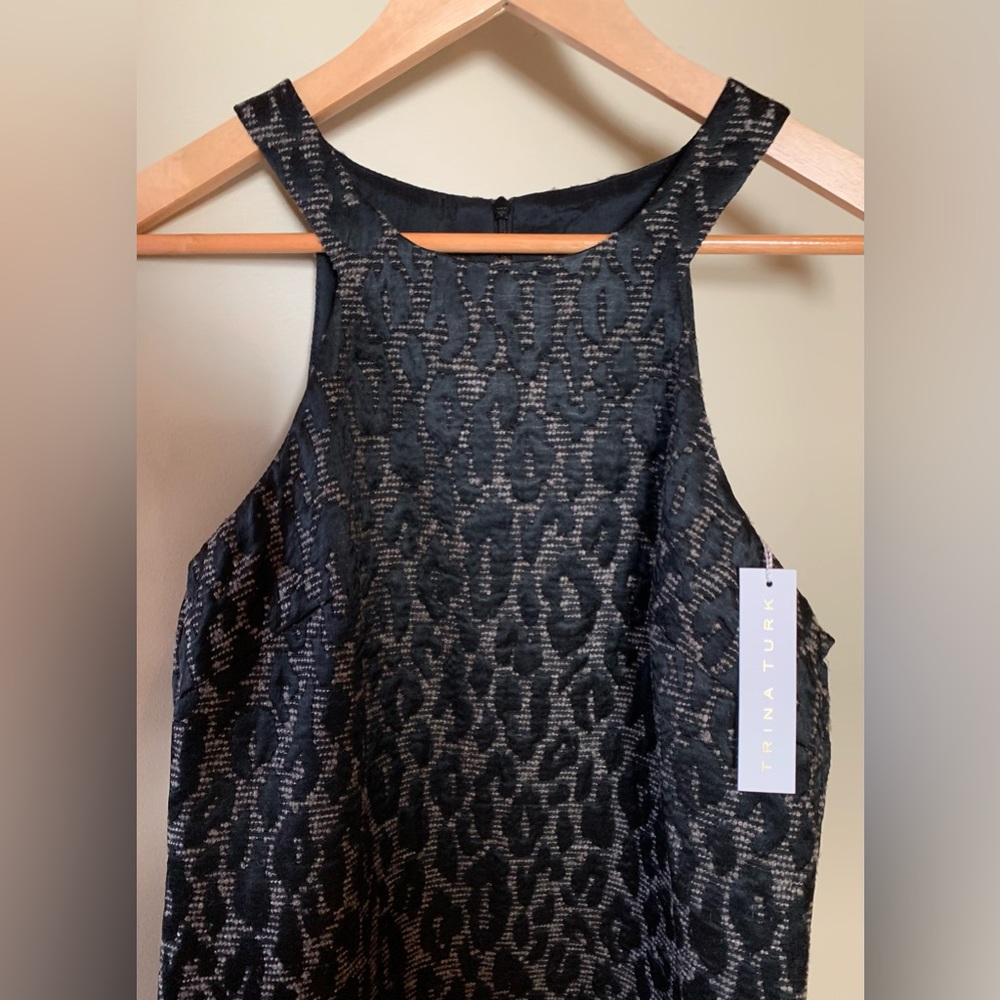 NWT Trina Turk Gray & Black Leopard Applice Dress - Picture 2 of 10